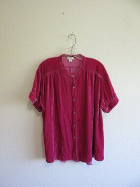 SUNDANCE Pink Velour L Short Sleeve Button Closure Dressy Blouse